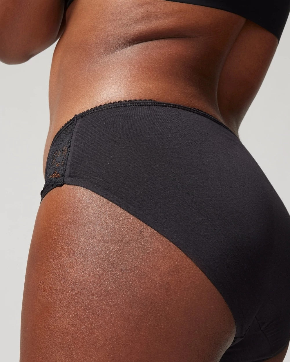 BLACK Cotton Blend High-Leg Panty with Lace