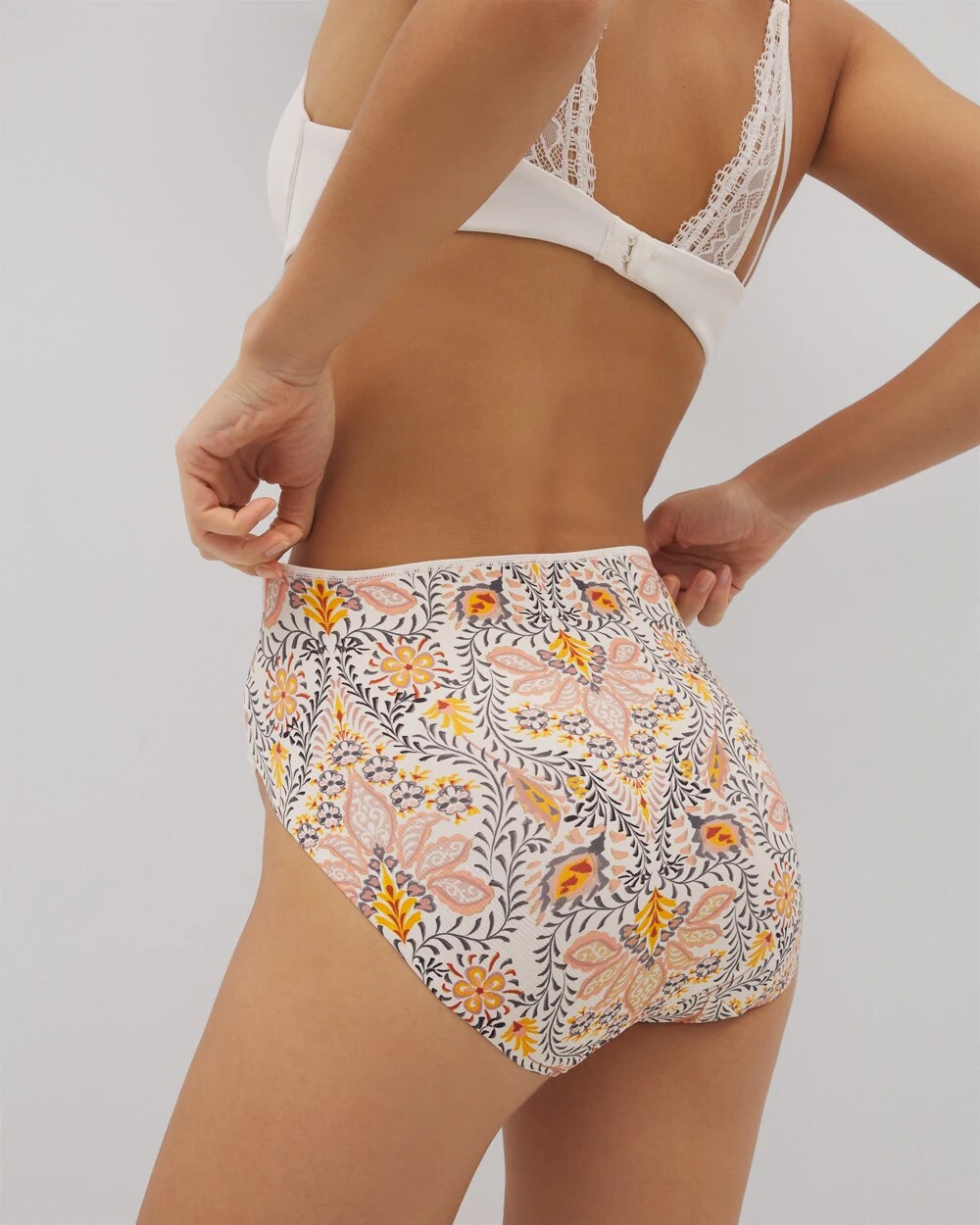 VINE PAISLEY CHAMPAGNE M Tummy High-Leg Brief Panty with Lace