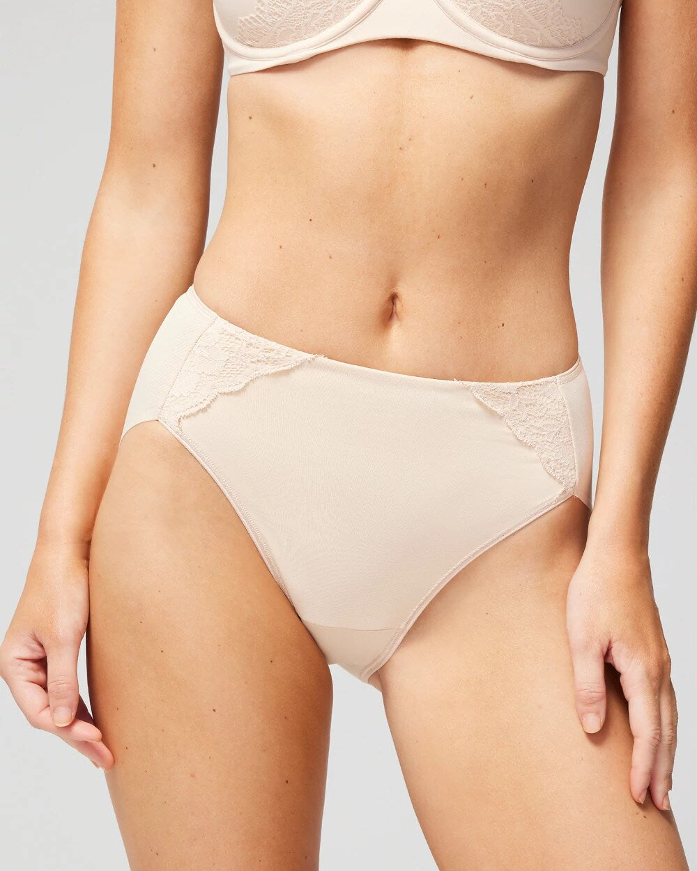 PALE SAND High-Leg Brief Panty with Lace