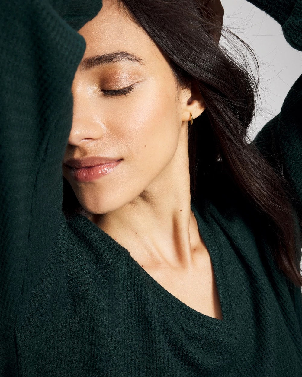 GREEN JOLIE Cozy Waffle Long Sleeve V-Neck Pajama Top