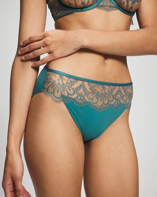 CERULEAN TEAL Tattoo Lace Embroidered High Leg Panty
