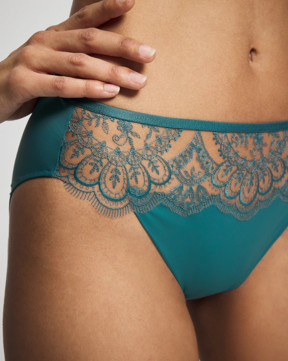 CERULEAN TEAL Tattoo Lace Embroidered High Leg Panty