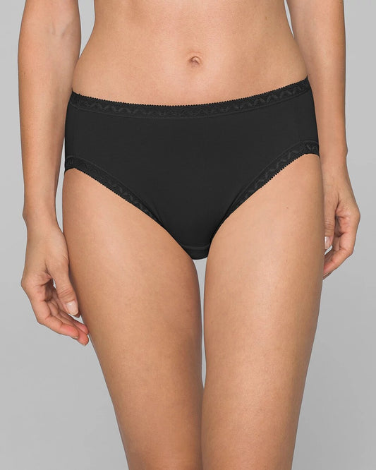 BLACK Cotton High-Leg Brief Panty with Lace Trim