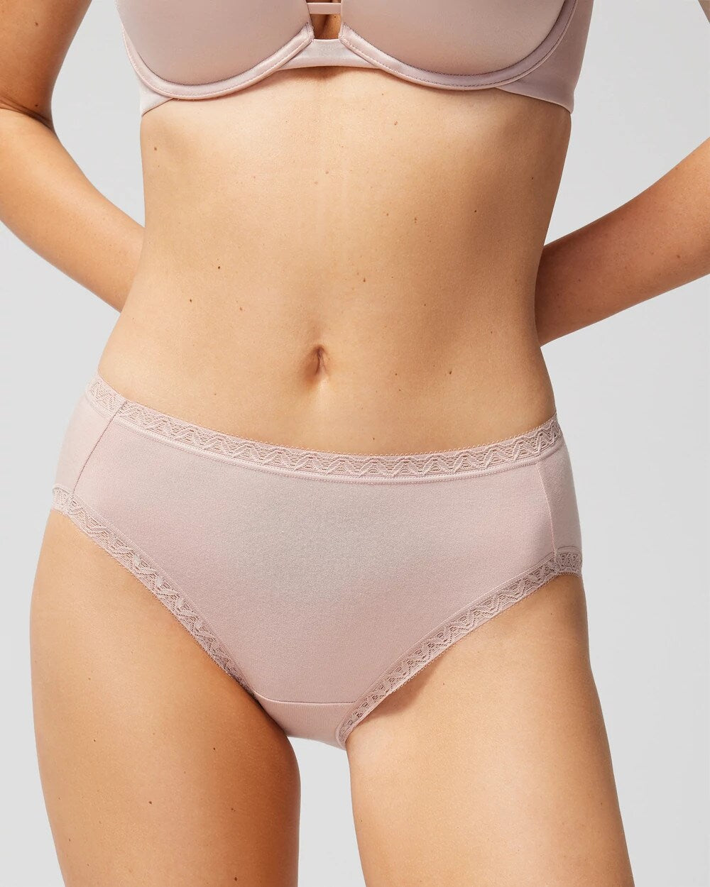 ADOBE ROSE Cotton High-Leg Brief Panty with Lace Trim