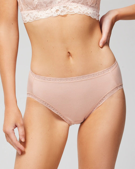 HUSH Cotton High-Leg Brief Panty with Lace Trim