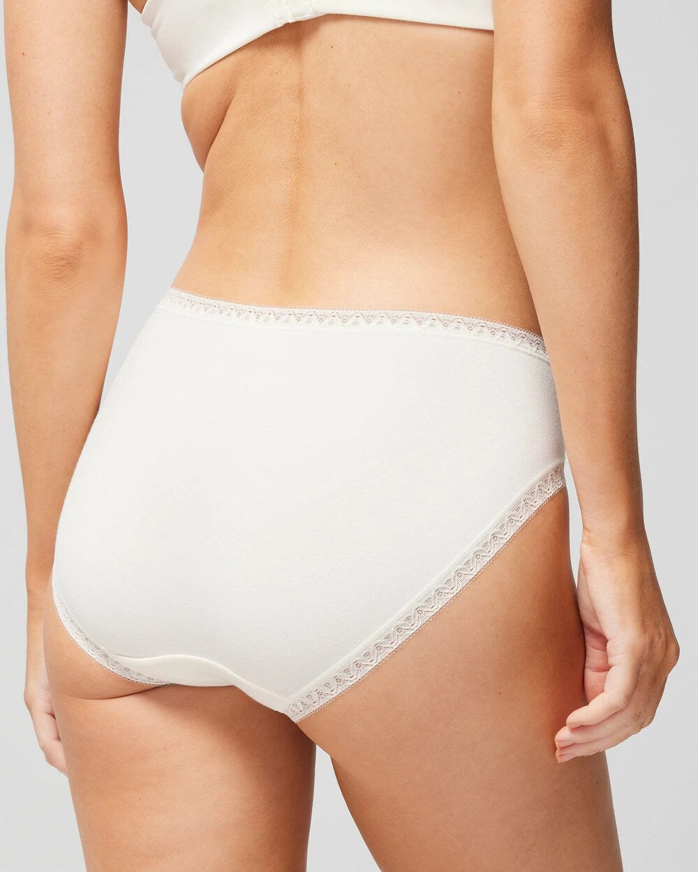 IVORY Cotton High-Leg Brief Panty with Lace Trim