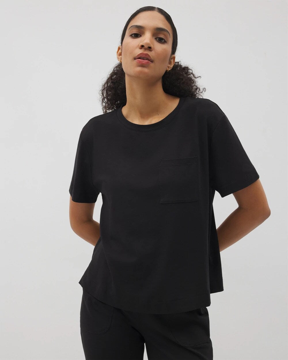 BLACK Short-Sleeve Pocket Pajama Tee