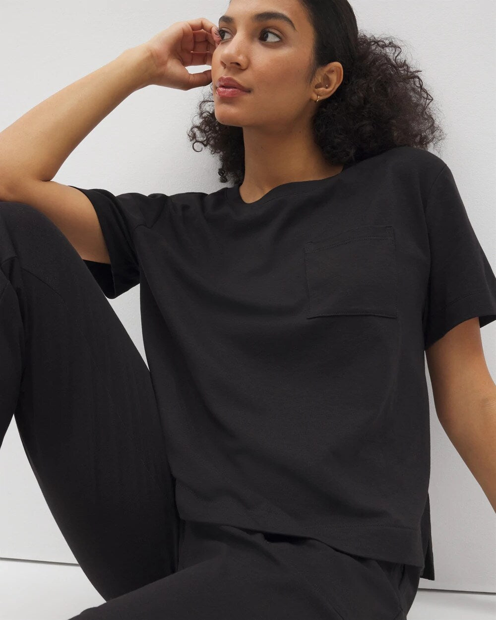 BLACK Short-Sleeve Pocket Pajama Tee