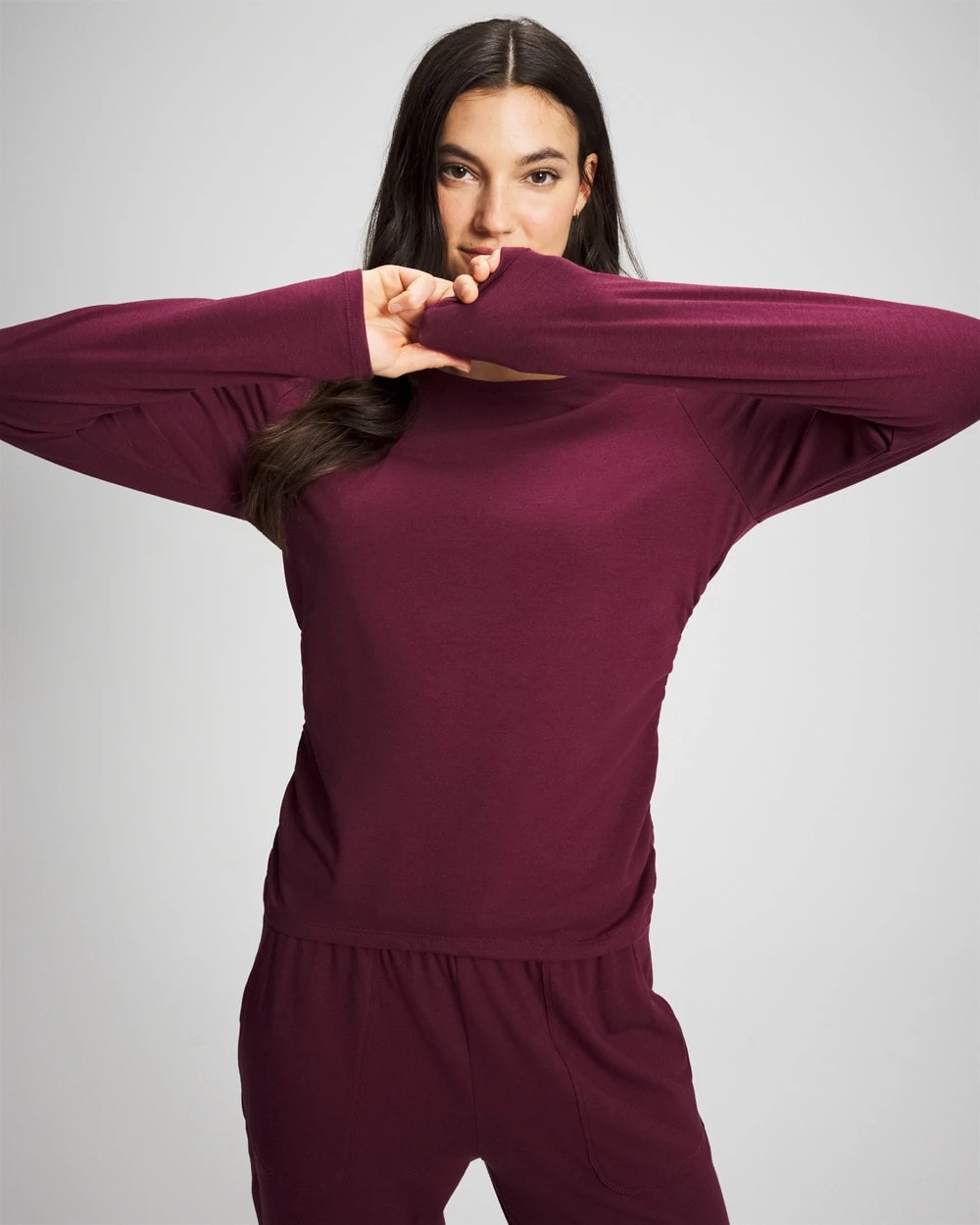 VELVET PLUM Ruched Long Sleeve Pajama Tee