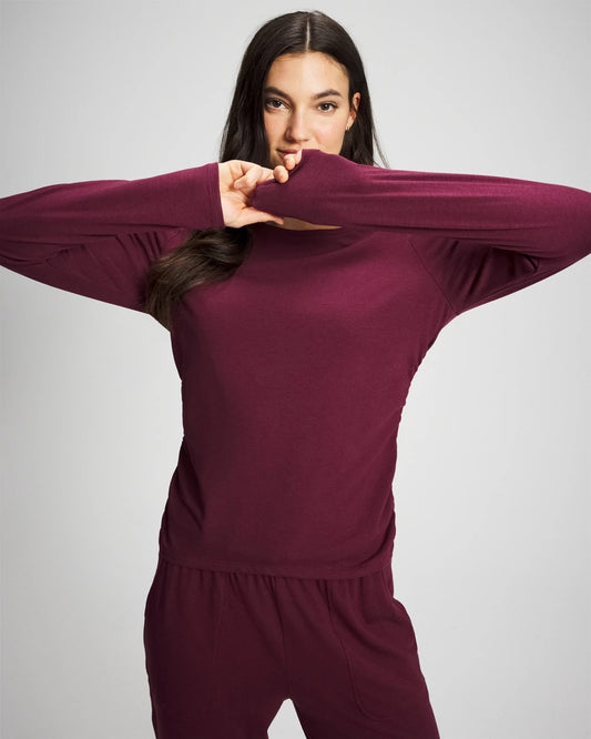 VELVET PLUM Ruched Long Sleeve Pajama Tee