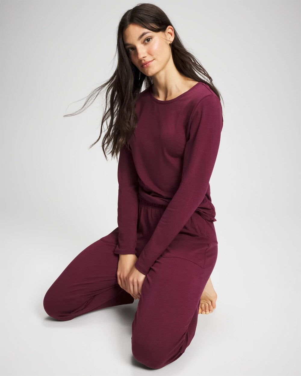 VELVET PLUM Ruched Long Sleeve Pajama Tee