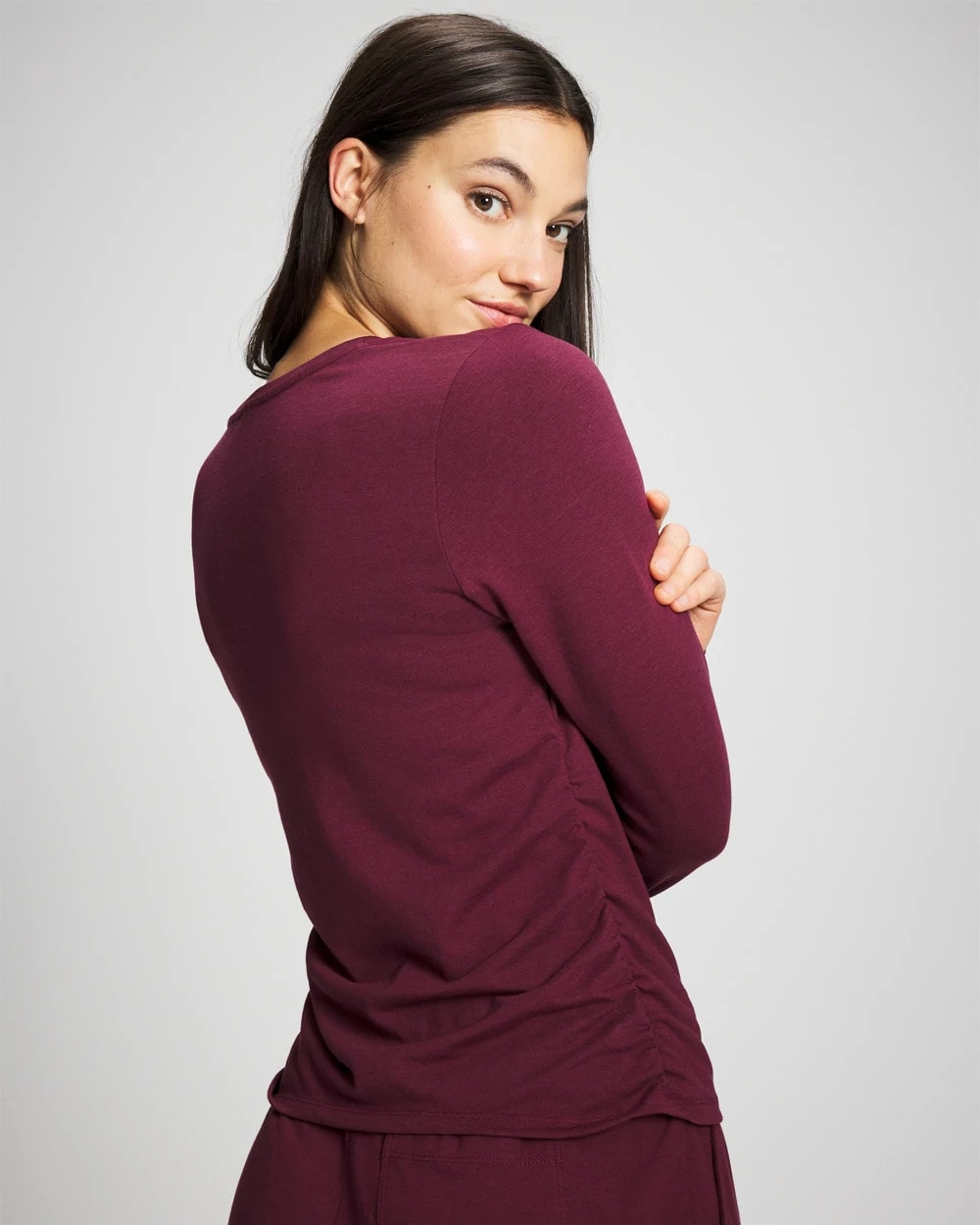 VELVET PLUM Ruched Long Sleeve Pajama Tee