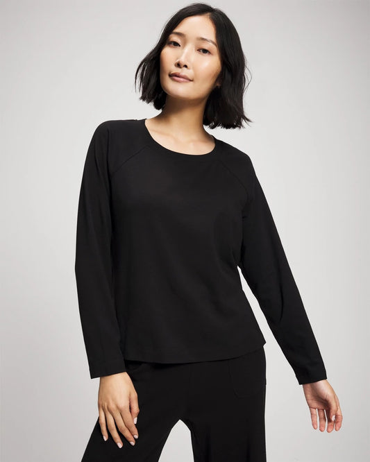 BLACK Most Loved Cotton Long Sleeve Pajama Tee
