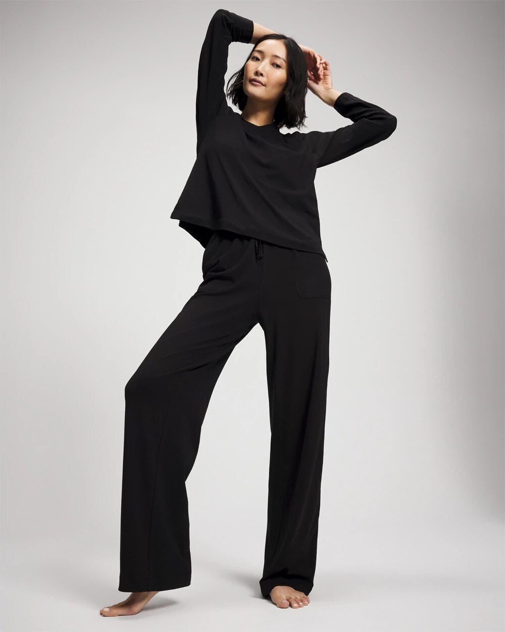 BLACK Most Loved Cotton Long Sleeve Pajama Tee