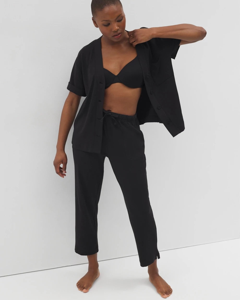 BLACK Button-Front Pajama Tee
