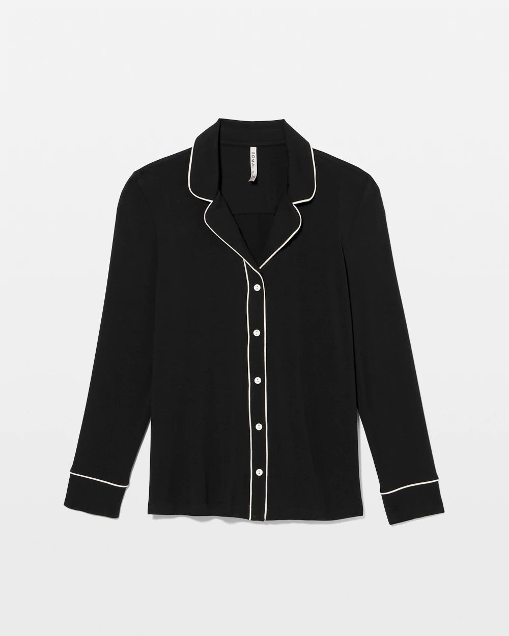 BLACK Long-Sleeve Notch Collar Pajama Top