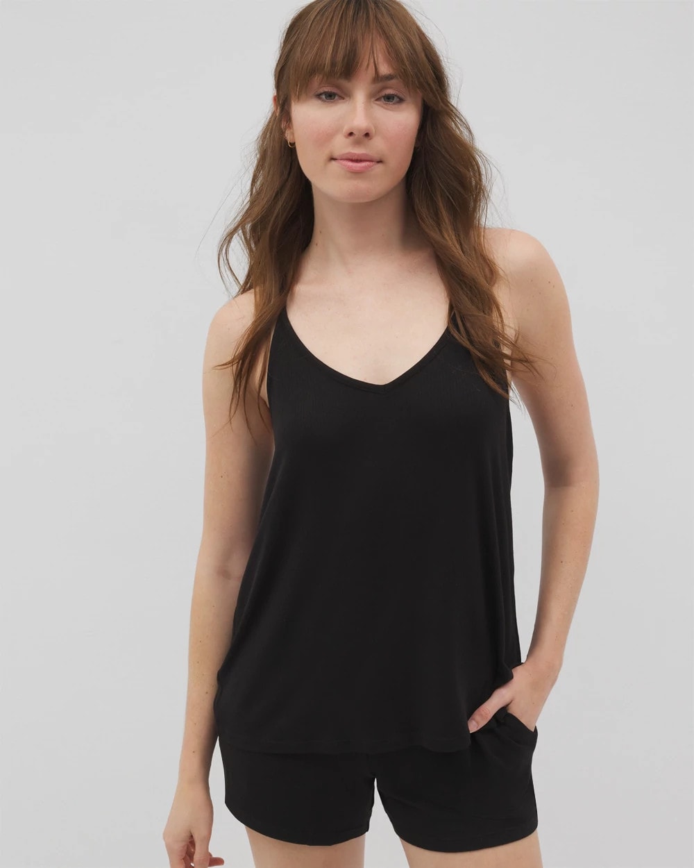 BLACK Lightweight Rib Knit Pajama Cami