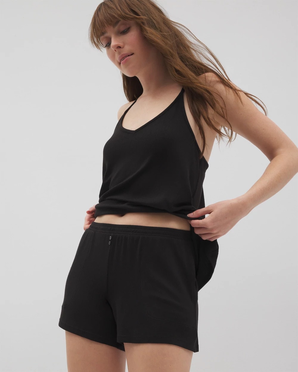 BLACK Lightweight Rib Knit Pajama Shorts