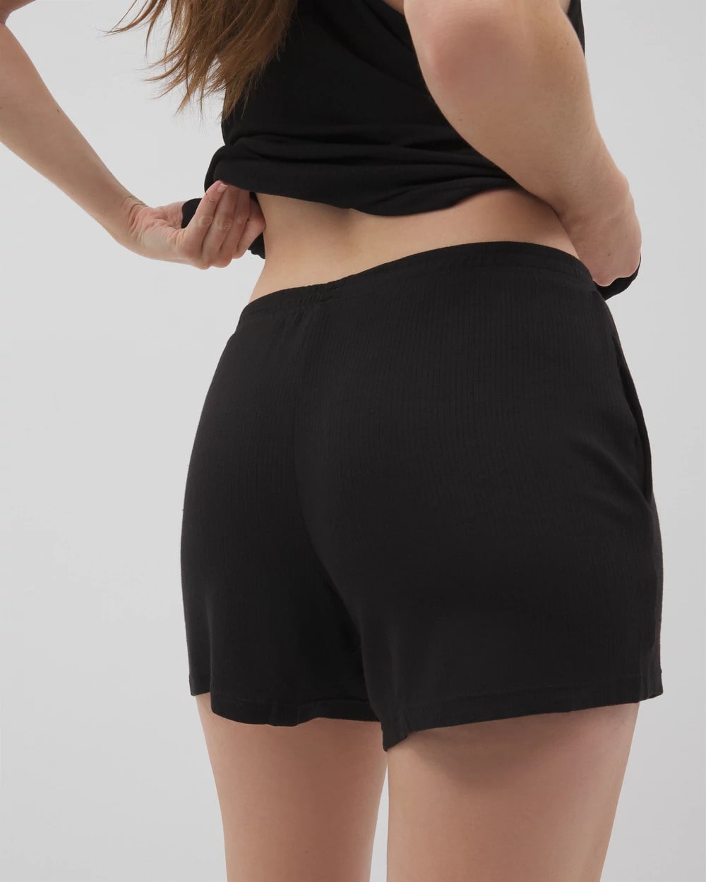 BLACK Lightweight Rib Knit Pajama Shorts