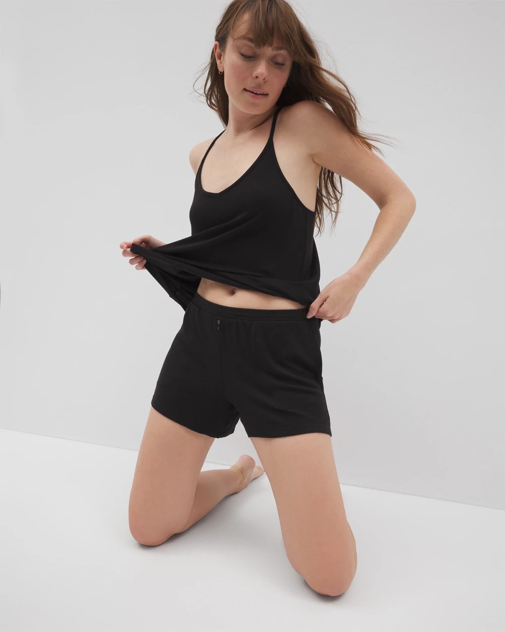 BLACK Lightweight Rib Knit Pajama Shorts