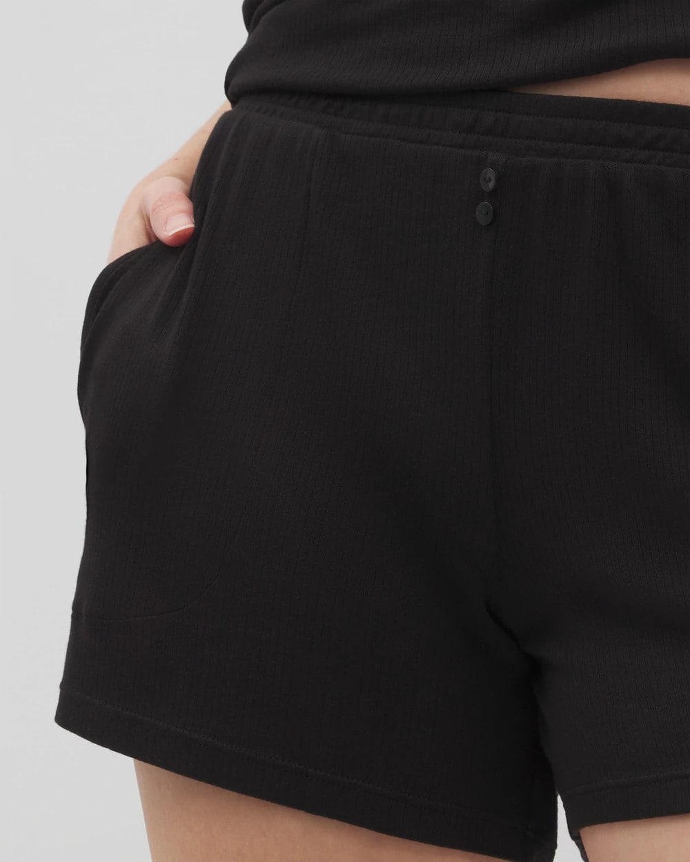 BLACK Lightweight Rib Knit Pajama Shorts