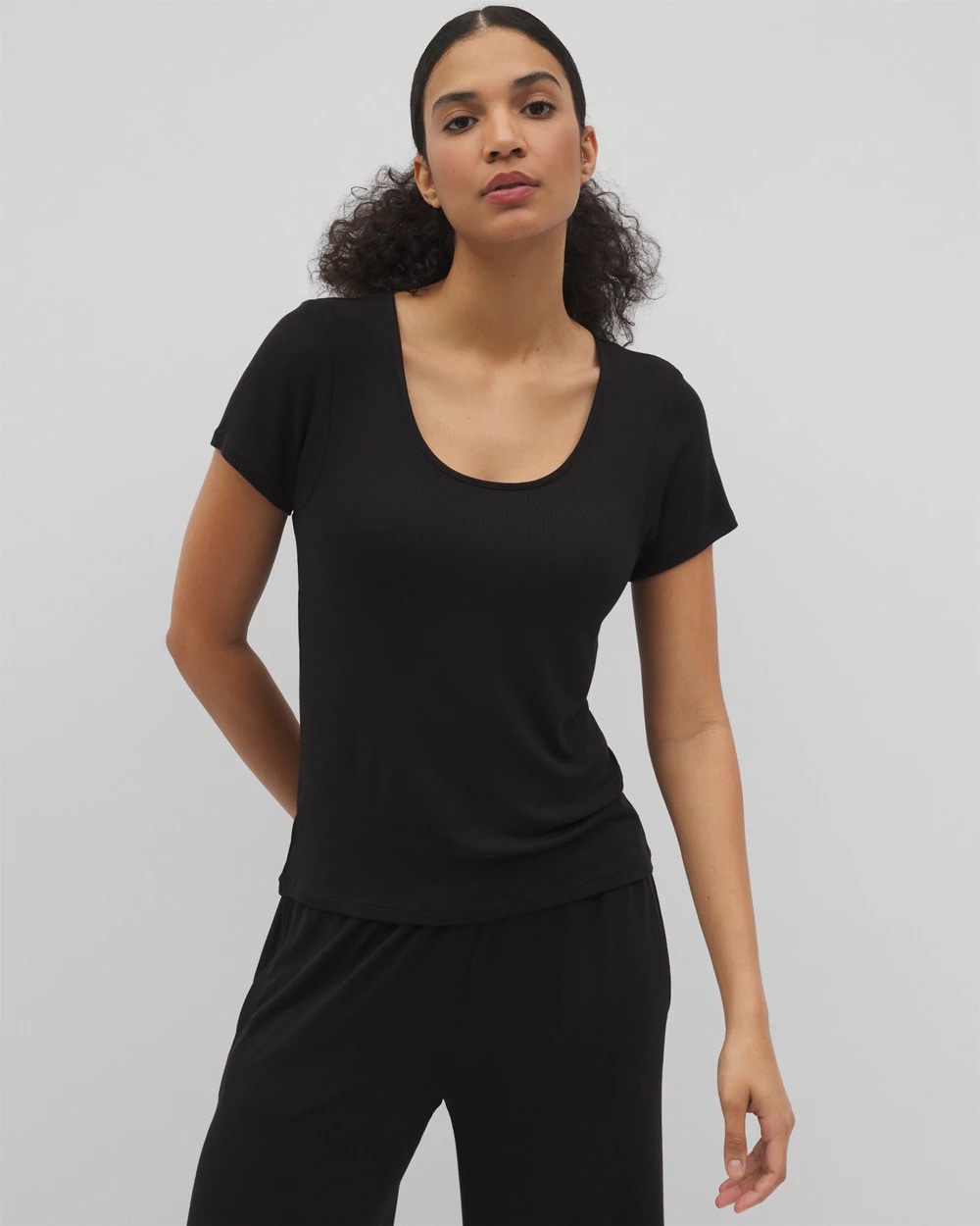 BLACK Lightweight Rib Knit Short Sleeve Pajama Tee