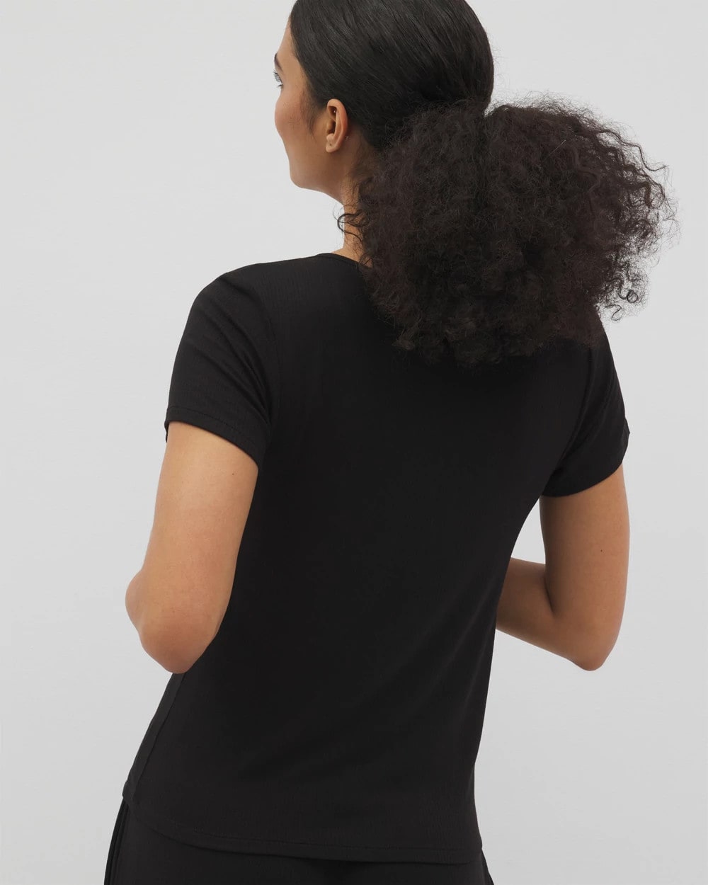 BLACK Lightweight Rib Knit Short Sleeve Pajama Tee