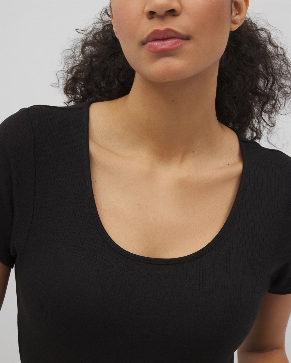 BLACK Lightweight Rib Knit Short Sleeve Pajama Tee