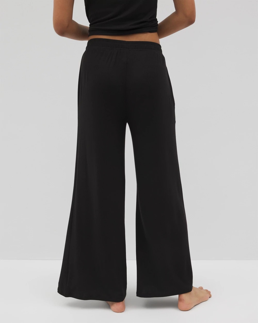 BLACK Lightweight Rib Knit Wide Leg Pajama Pants