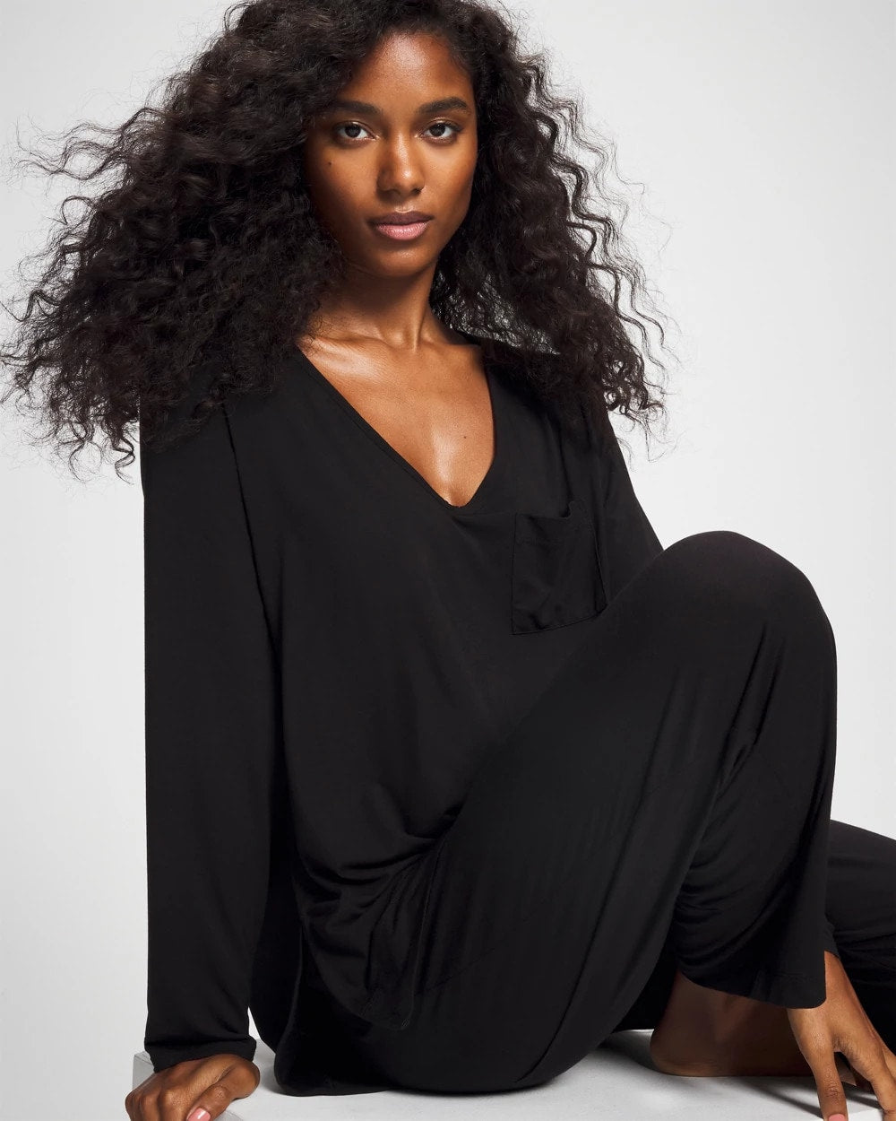 BLACK Long Sleeve Pajama Tee