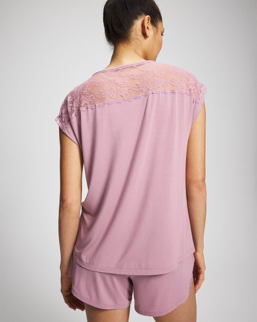 LILAC WINE Short Sleeve Lace Pajama Tee