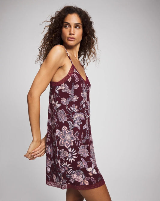 PAISLEY SPLENDOR PLUM Lace Trim Chemise