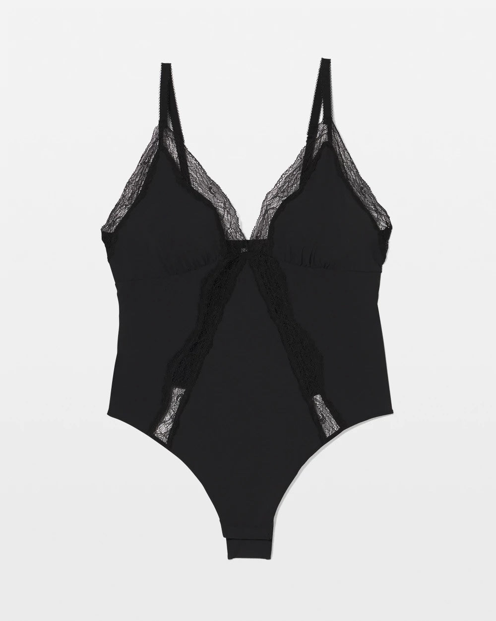 BLACK Stretch Crepe Lace Bodysuit