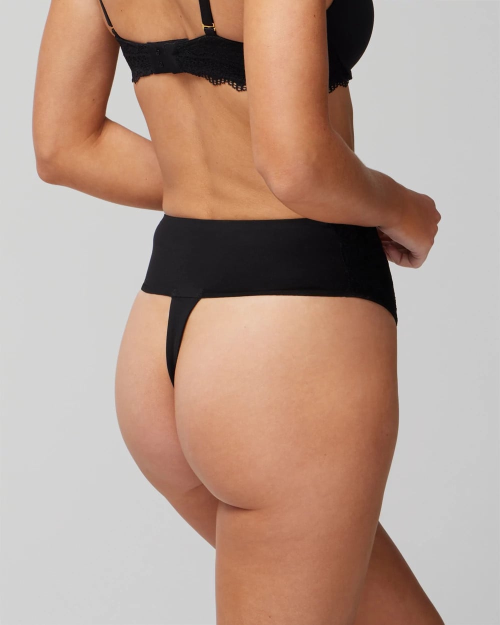 BLACK High-Waist Thong Panty With Lace
