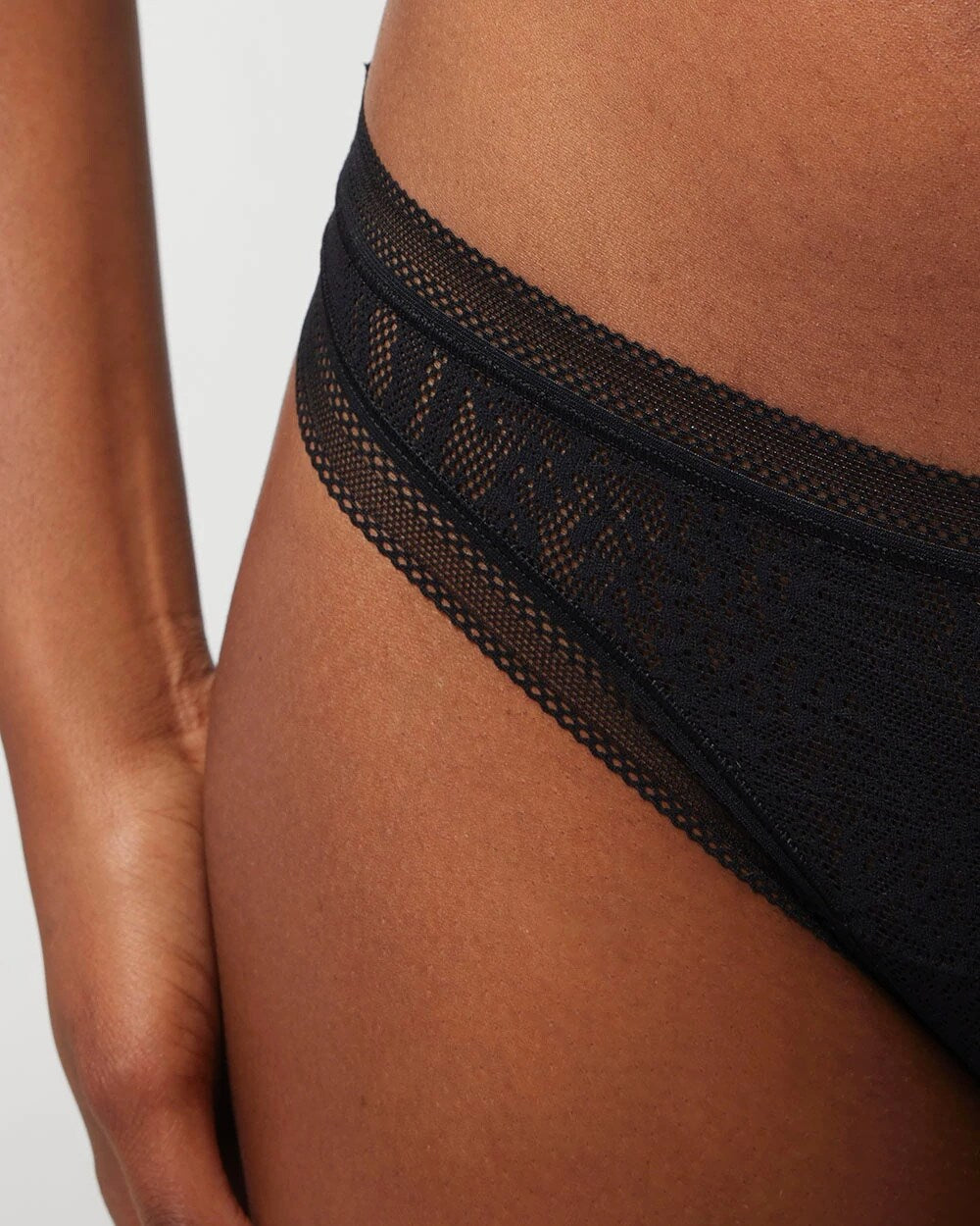 BLACK Soma Thong Panty with Stretch Lace
