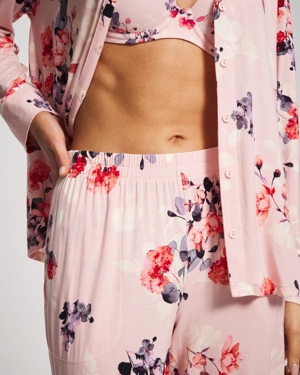 FLORAL DREAMS PINK BLUSH Ankle Pajama Pants