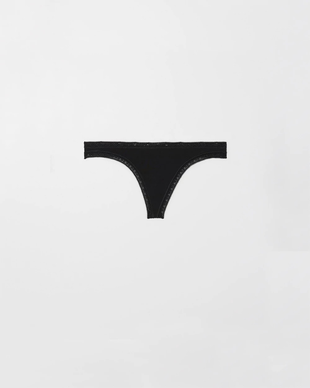 BLACK Cotton Thong Panty with Lace Trim