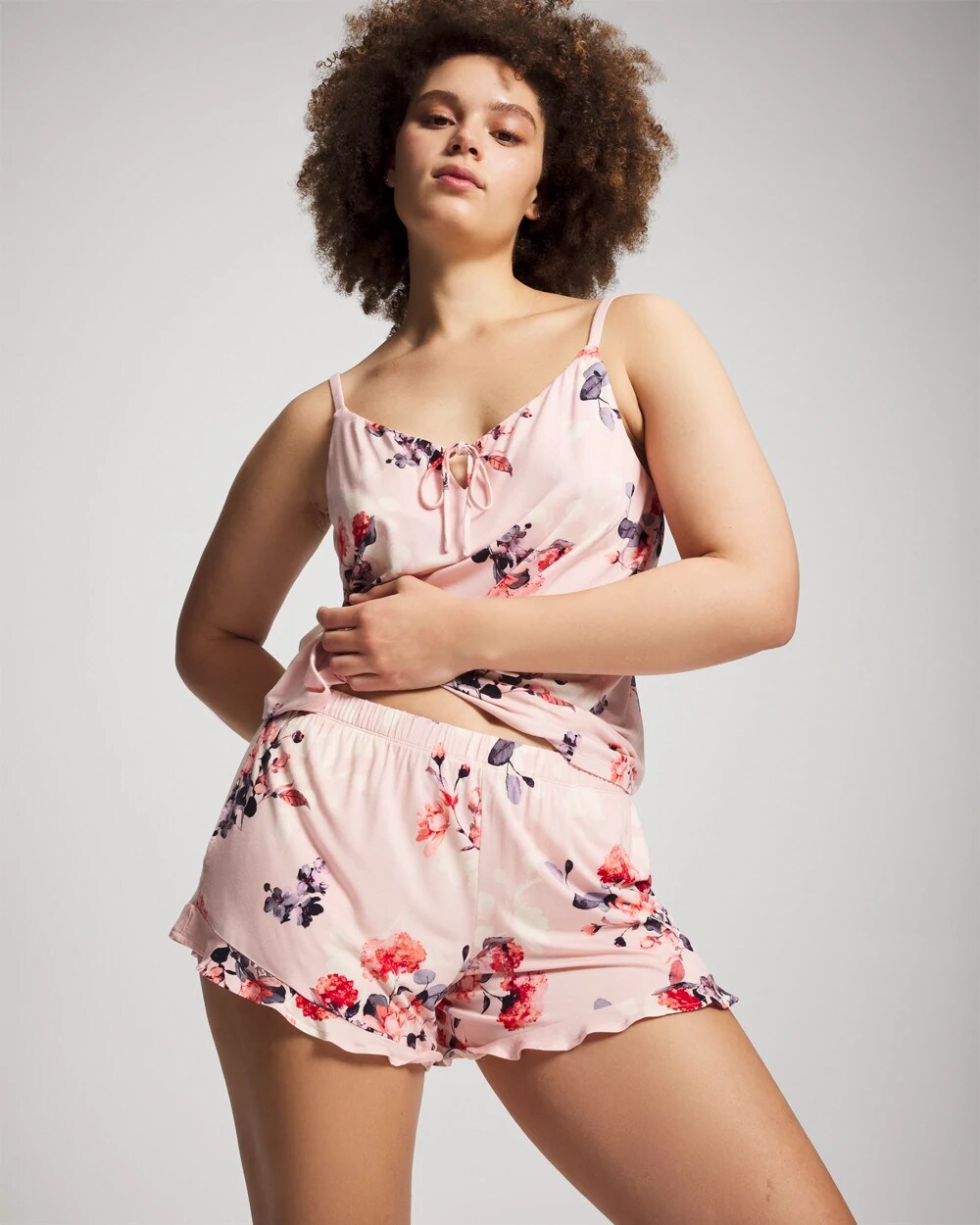 FLORAL DREAMS PINK BLUSH Ruffle Pajama Shorts