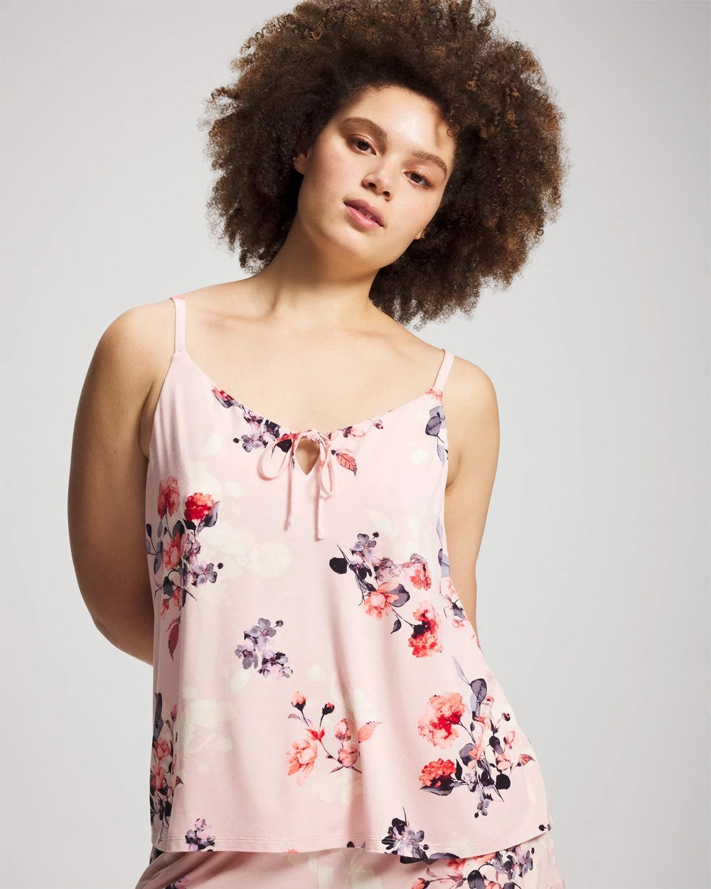 FLORAL DREAMS PINK BLUSH Tie Front Camisole