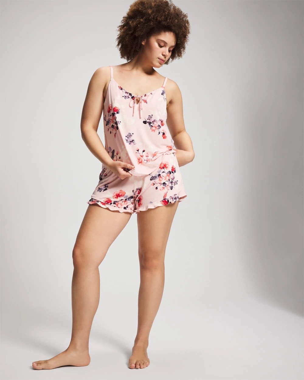 FLORAL DREAMS PINK BLUSH Tie Front Camisole