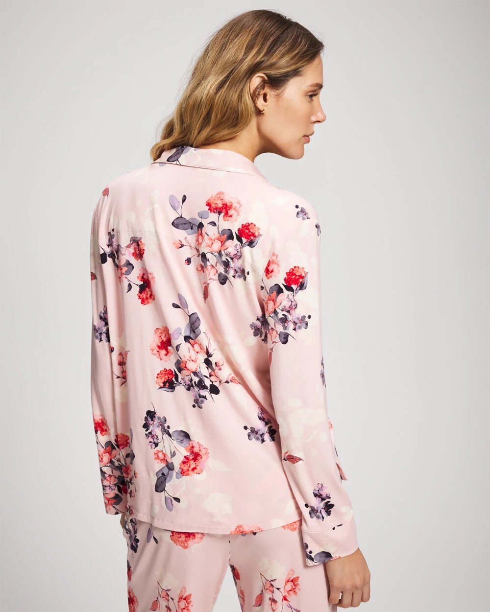 FLORAL DREAMS PINK BLUSH Long Sleeve Notch Collar