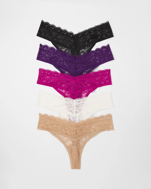 MAJESTIC PURPLE MULTIPACK Thong Panty with Enchanting Lace 5 Pack