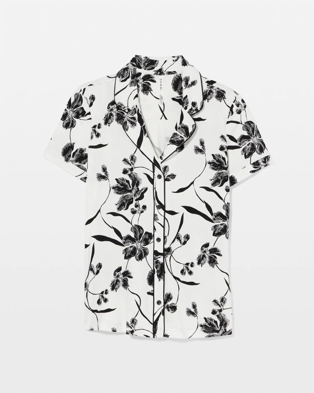 REFLECTION BLOOMS CHAMP Piped Short Sleeve Notch Collar Pajama Top