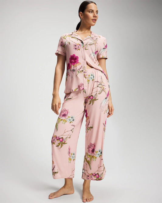 FEATHERED FANCY PINK Piped Crop Pajama Pant