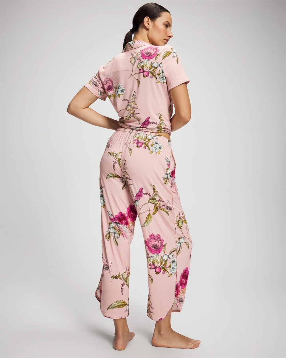 FEATHERED FANCY PINK Piped Crop Pajama Pant