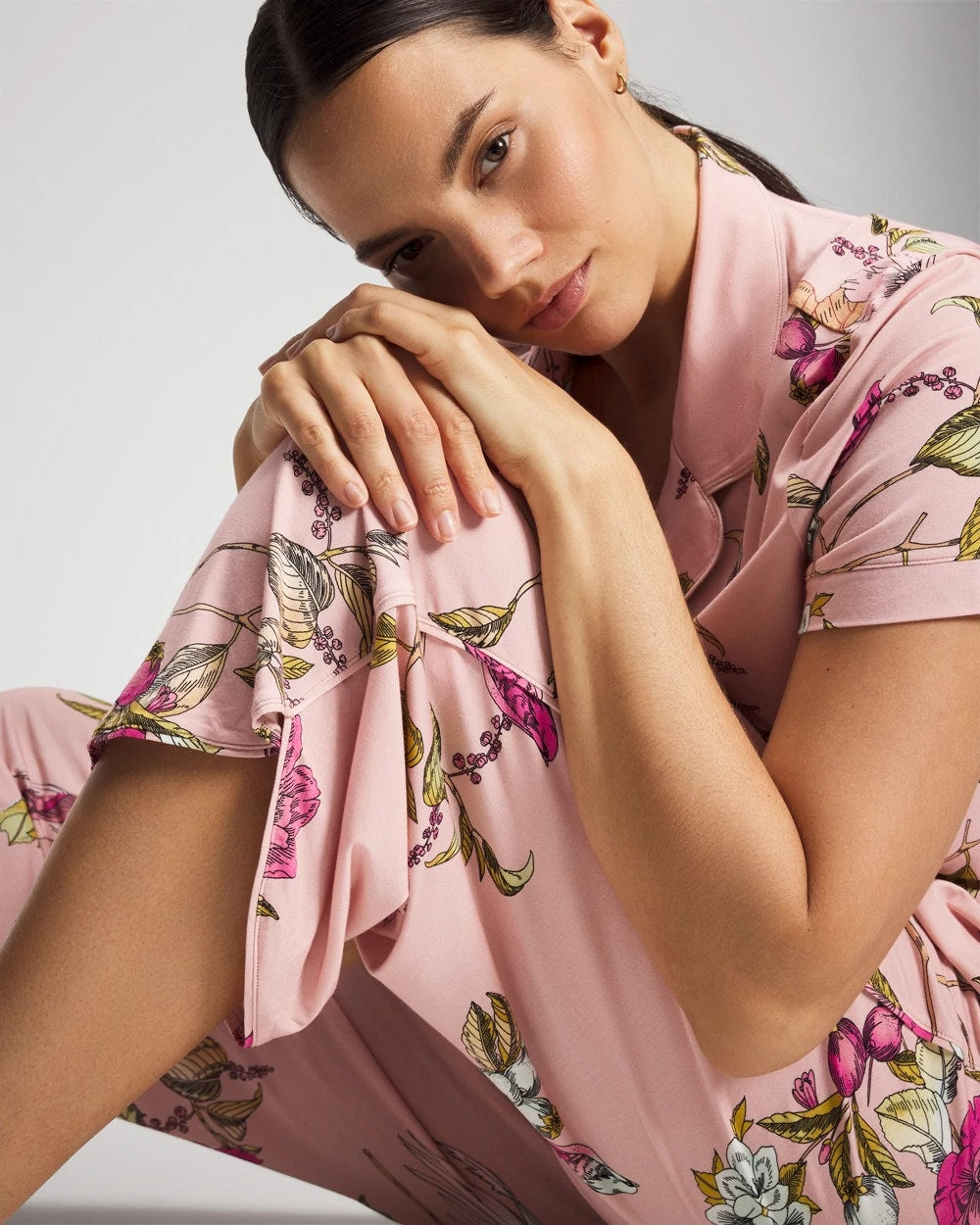 FEATHERED FANCY PINK Piped Crop Pajama Pant