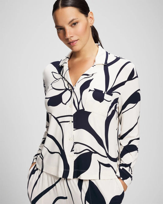 NOUVEAU FLORA CHAMP Long-Sleeve Notch Collar Pajama Top
