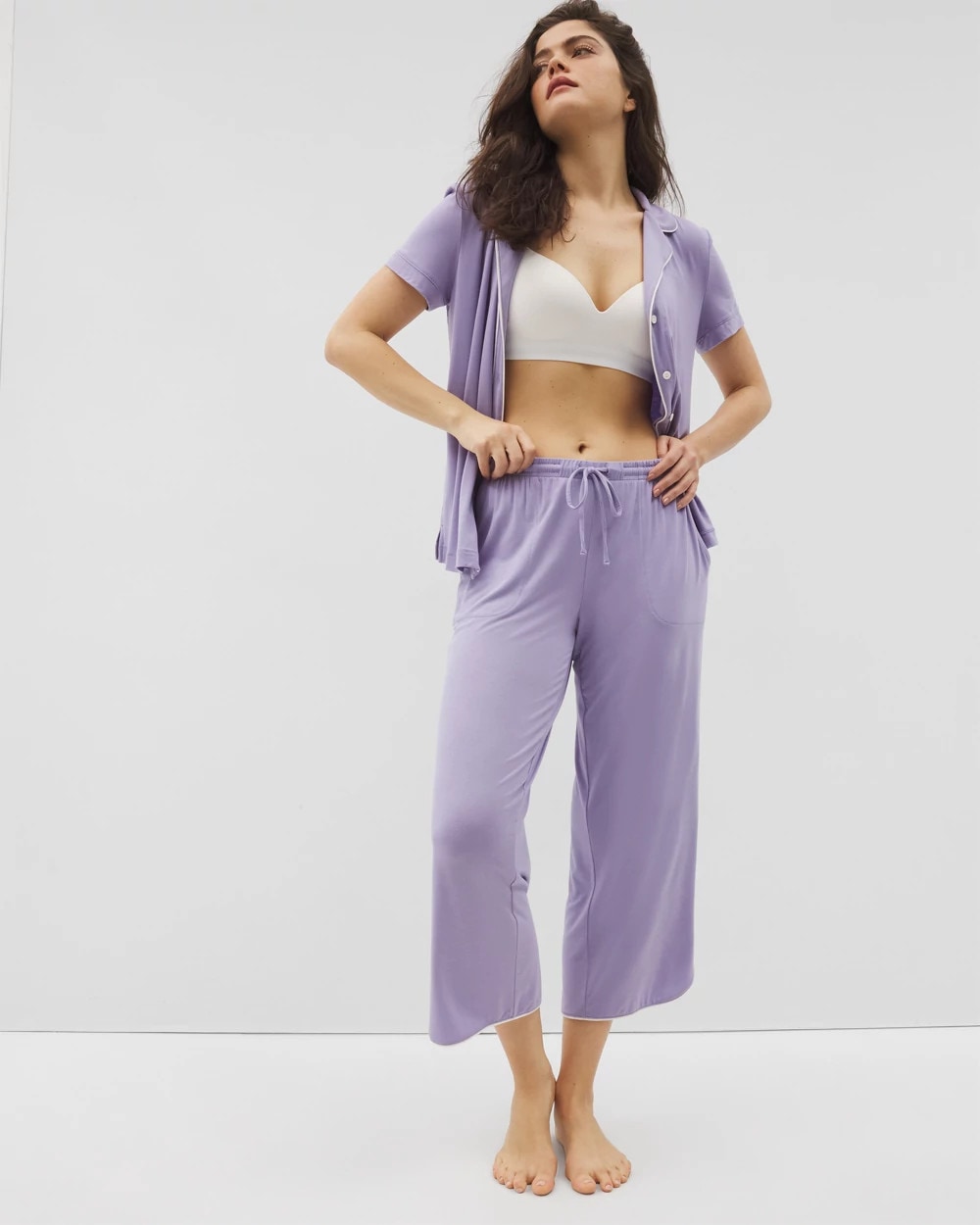 JACARANDA Solid Piped Crop Pajama Pant