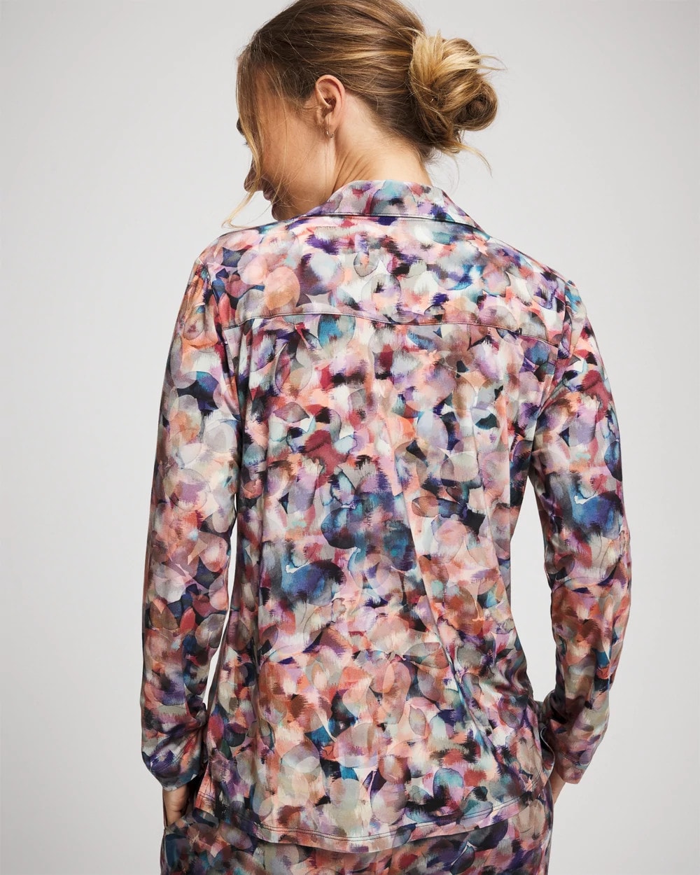 PETAL MOSAIC PETROL Long-Sleeve Notch Collar Pajama Top