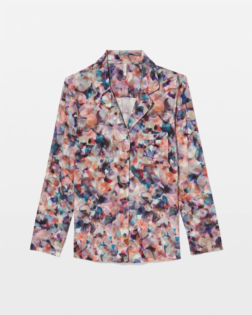 PETAL MOSAIC PETROL Long-Sleeve Notch Collar Pajama Top